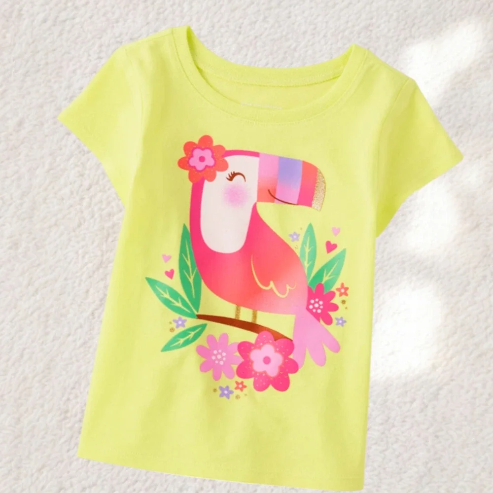 CHILDREN'S PLACE Yellow Toucan Graphic Short Sleeve T-Shirt NEW Girls Size 3T